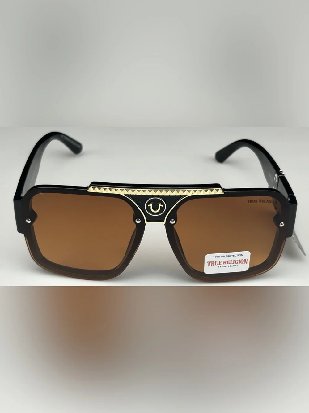 True Religion Black Frame with Brown Lenses Square Sunglasses